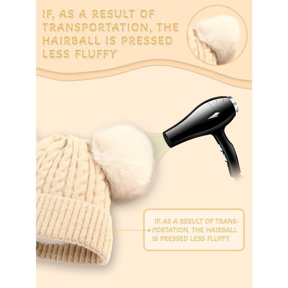 Women\'s Beige with Double Pom Pom Womens Winter Knitted Beanie Hat main image 5